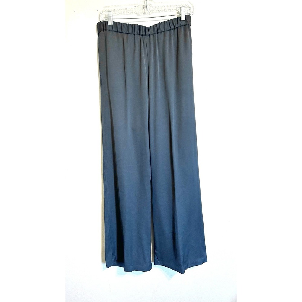 J. Jill Silky Satin Wide Leg Pants Small Gray Flowy Rayon Blend Pockets